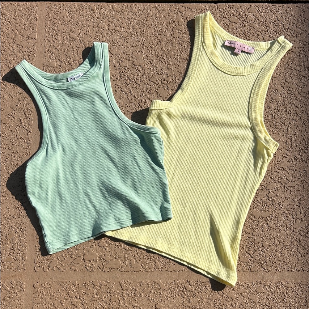 Lot of 2 Tanks - Divided Mint Green Top & Crave FAME Soft Yellow Top